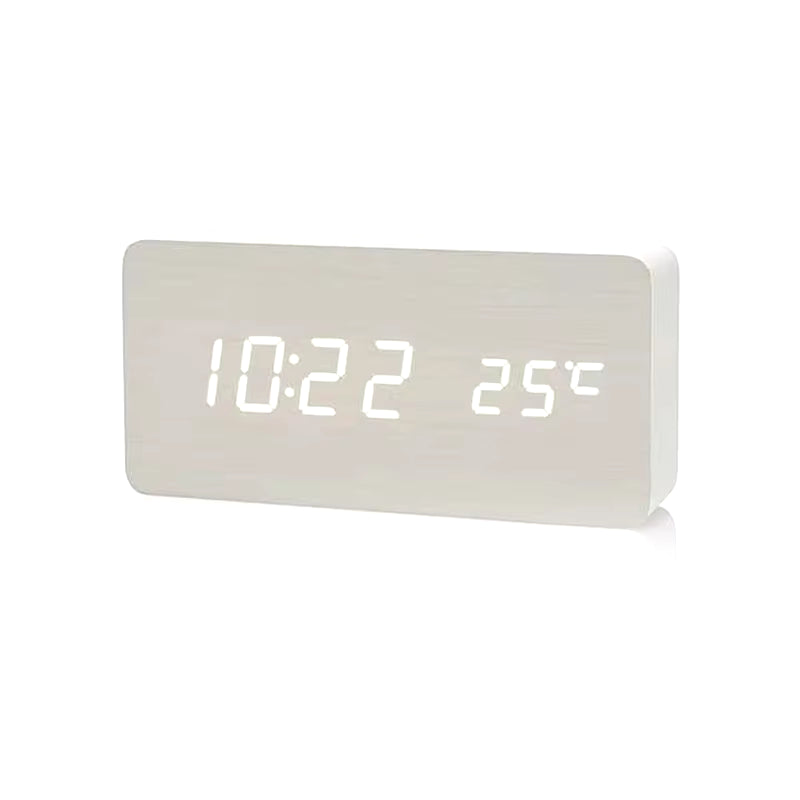 Wooden Digital Alarm Clock LED Table Clock with Temperature for Bedroom Office Desk Decorations