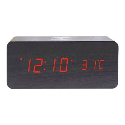 LED Electric Alarm Clock Digital Wooden Clocks with Phone Wireless Charger Snooze and Brightness Adjustable
