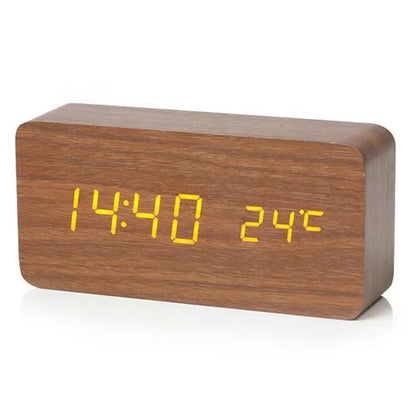 Wooden Digital Alarm Clock LED Table Clock with Temperature for Bedroom Office Desk Decorations