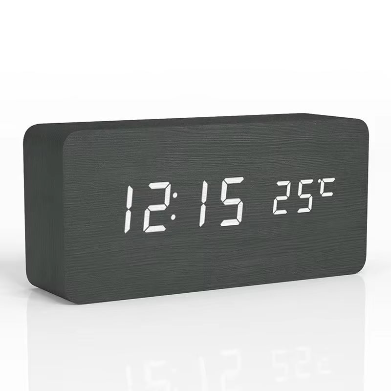 Wooden Digital Alarm Clock LED Table Clock with Temperature for Bedroom Office Desk Decorations